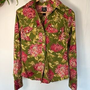 Lucky Brand Green and Pink Floral Button-Down Shirt